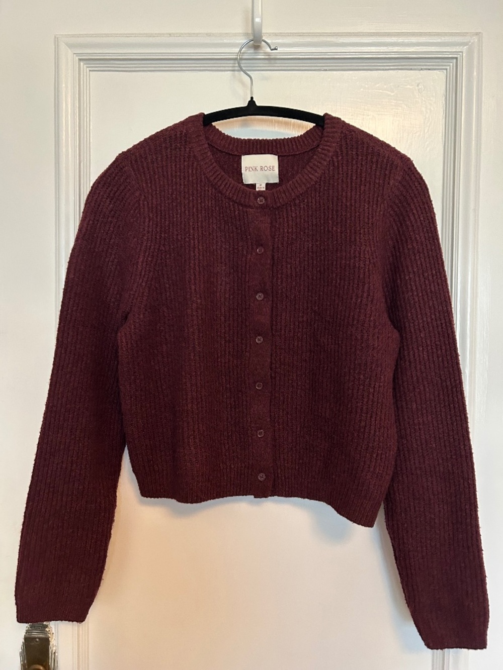 Pink Rose Fluffy Burgundy Cardigan